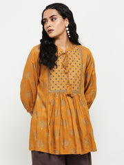 Amber Yellow Floral Printed Tunic Top