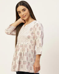 Gaura White Tulip Ethnic Printed Top