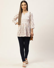 Gaura White Tulip Ethnic Printed Top