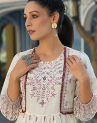 Kamini Off-White Floral Embroidered Ethnic Top