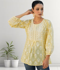 Armalia Lemon-Yellow Ethnic Printed Short Top