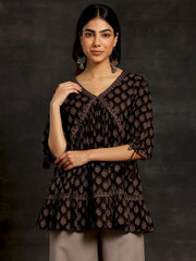 Black Pinted Cotton Kurti
