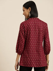 Maroon printed Designer tops