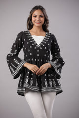 Aarkida Black Printed Short Ethnic Anarkali Top