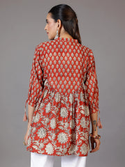 Rust printed Tie-up cotton kurti