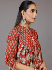 Rust printed Tie-up cotton kurti
