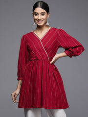 Mastani Maroon Red Puff Sleeves Frock