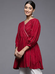 Mastani Maroon Red Puff Sleeves Frock