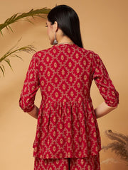 Red Golden Printed Tops