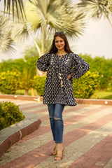 Garland Navy Blue Puffy Sleeve Short Tunic Top