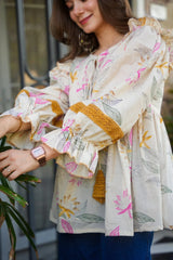 Off-White Floral Printed Tops