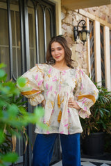 Off-White Floral Printed Tops