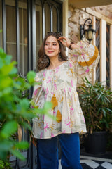 Off-White Floral Printed Tops