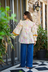 Off-White Floral Printed Tops