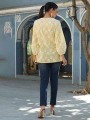 Armalia Lemon-Yellow Ethnic Printed Short Top