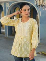 Armalia Lemon-Yellow Ethnic Printed Short Top