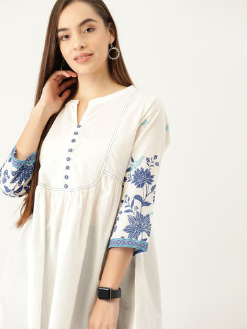 White Blue Floral Short Tunic Top – Arunima
