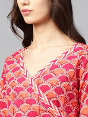 Reddish-pink V-neck tunic tops