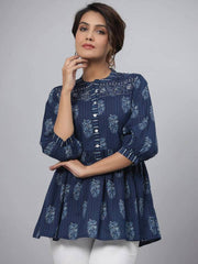 Nargis Blue ethnic Printed Short Top