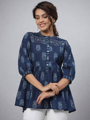 Nargis Blue ethnic Printed Short Top