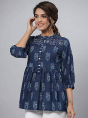 Nargis Blue ethnic Printed Short Top