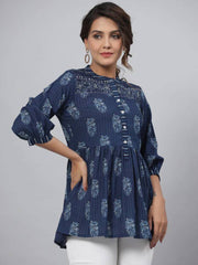 Nargis Blue ethnic Printed Short Top